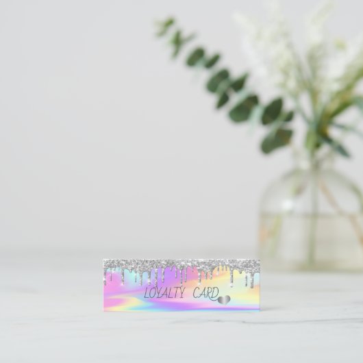 Coole Silver Glitzer Tropfen Herz, Holografie Treuekarte (Stehend Vorderseite)