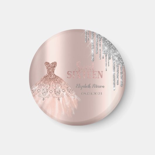 Coole Silver Glitzer Tropfen, Rose Gold Magnet (Vorne)