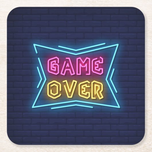 Coole simulierte Neon-GAME-OVER-Leuchte Rechteckiger Pappuntersetzer (Vorderseite)