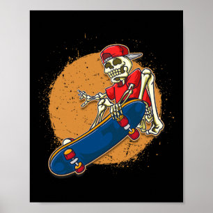 Coole Skateboard-Kunst Skelett Skateboard fahren K Poster