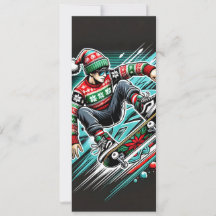 Coole Skateboard Weihnachtskarte für Jungen