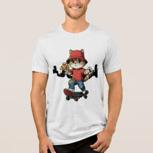 Coole Skateboarding-Katze mit Cap Lustiges T-Shirt Tri-Blend Shirt