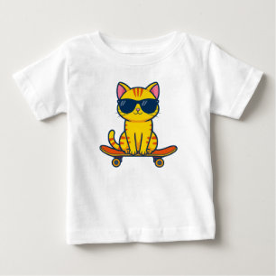 Coole Skateboarding-Katze mit Sonnenbrille Cartoon Baby T-shirt