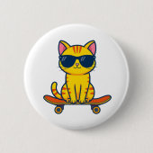 Coole Skateboarding-Katze mit Sonnenbrille Cartoon Button (Vorderseite)