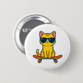 Coole Skateboarding-Katze mit Sonnenbrille Cartoon Button