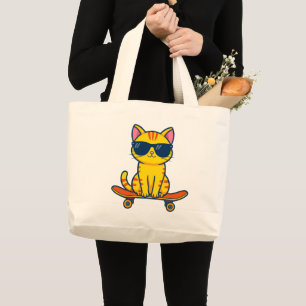 Coole Skateboarding-Katze mit Sonnenbrille Cartoon Jumbo Stoffbeutel