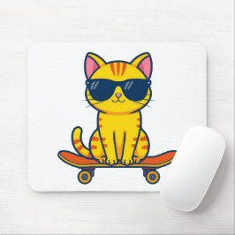 Coole Skateboarding-Katze mit Sonnenbrille Cartoon Mousepad