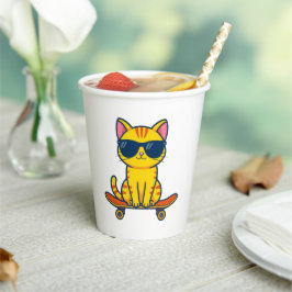 Coole Skateboarding-Katze mit Sonnenbrille Cartoon Pappbecher