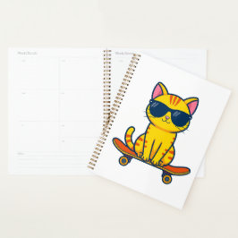 Coole Skateboarding-Katze mit Sonnenbrille Cartoon Planer