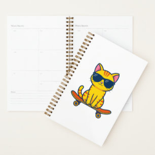 Coole Skateboarding-Katze mit Sonnenbrille Cartoon Planer