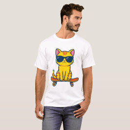 Coole Skateboarding-Katze mit Sonnenbrille Cartoon T-Shirt