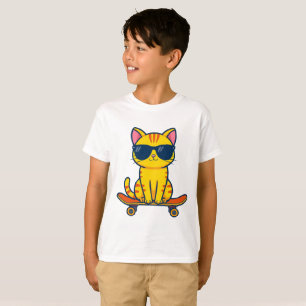 Coole Skateboarding-Katze mit Sonnenbrille Cartoon T-Shirt