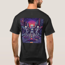 Coole Skelette in der Stadt im Vaporwave-Stil Desi