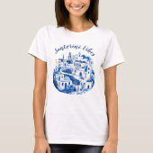 Coole Sketch Blaue Santorin Wandern neben dem Wass T-Shirt (Vorderseite)