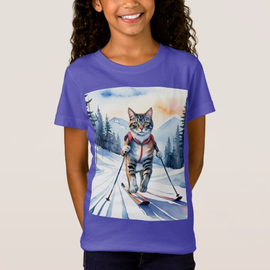 Coole Skipiste Katze Kitten Fun Wasserfarbe T-Shirt (Vorderseite)