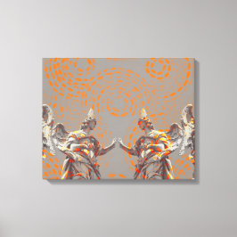 Coole Skulpturenskulptur und orangefarbene Kreise Leinwanddruck