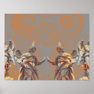 Coole Skulpturenskulptur und orangefarbene Kreise Poster