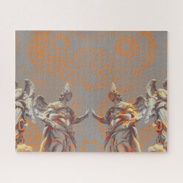 Coole Skulpturenskulptur und orangefarbene Kreise Puzzle