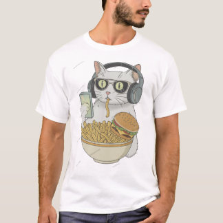 Coole Snack-Katze mit Kopfhörern . T-Shirt