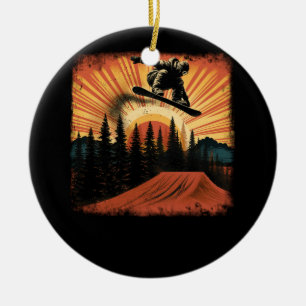 Coole Snowboarden Vintage Snowboarder Sonnenunterg Keramik Ornament