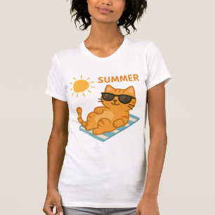 Coole Sommer-Katzen-Vibes T-Shirt – Süße Cartoon-K