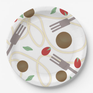 Coole Spaghetti-Fleischbällchen-Muster Pappteller