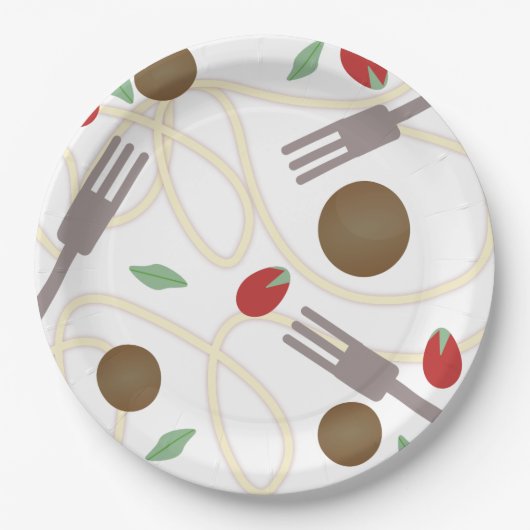 Coole Spaghetti-Fleischbällchen-Muster Pappteller (Vorderseite)