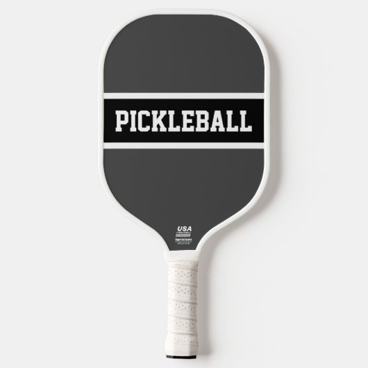 Coole Sporty Grey Black PICKLEBALL Textstreifen Pickleball Schläger (Rückseite)