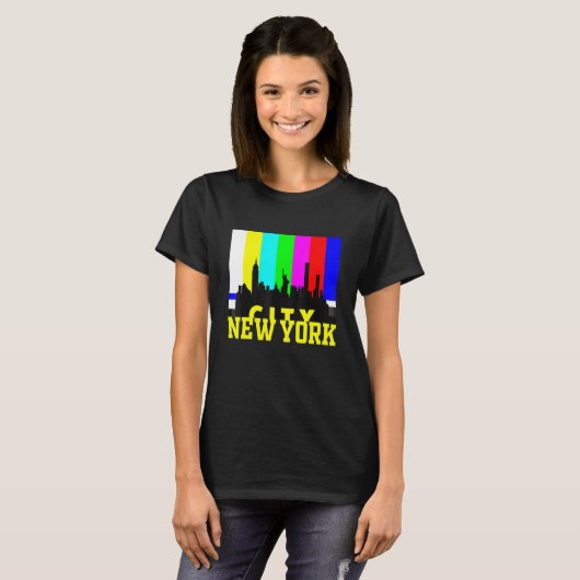 Coole Stadt New York mit TV Test Signal Illustrati T-Shirt (Vorne ganz)