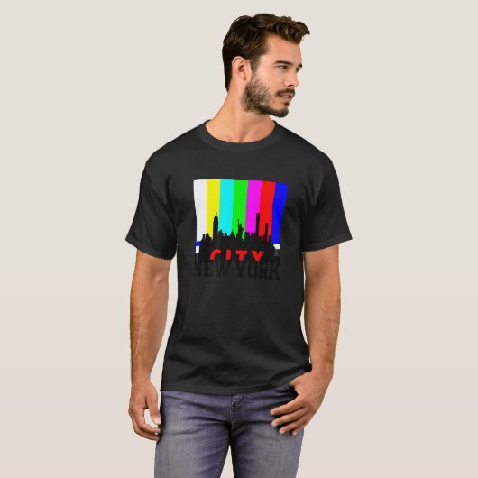 Coole Stadt New York mit TV Test Signal Illustrati T-Shirt (Vorne ganz)