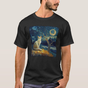 Coole Starry Night Cat Moon Retro Van Gogh Cat Cat T-Shirt