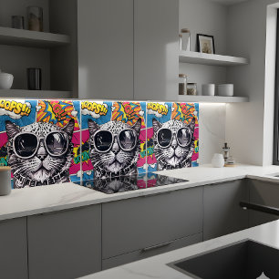 Coole Steampunk-Katze mit Sonnenbrille - Retro-Com Fliese