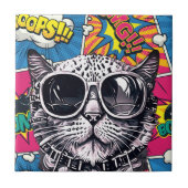 Coole Steampunk-Katze mit Sonnenbrille - Retro-Com Fliese (Vorderseite)