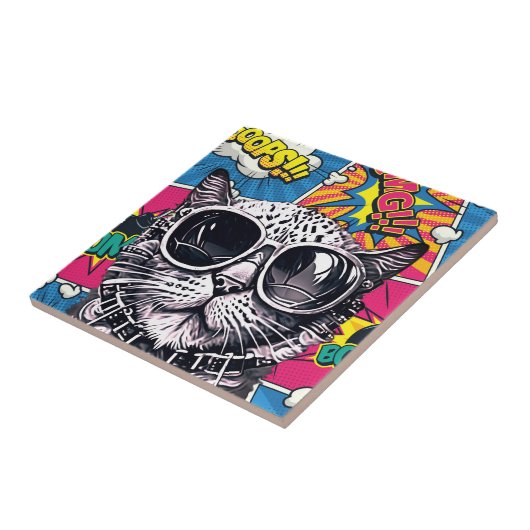 Coole Steampunk-Katze mit Sonnenbrille - Retro-Com Fliese (Seite)