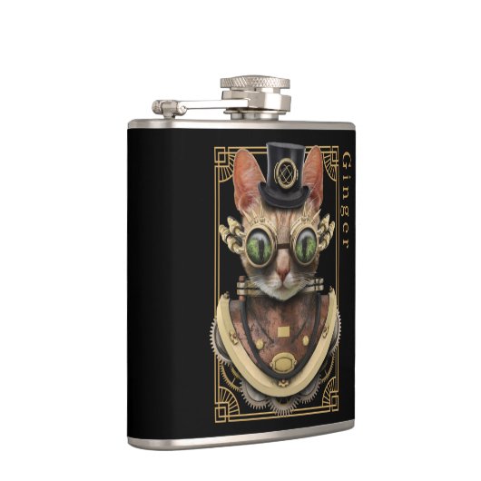 Coole Steampunk-Orange Tabby-Katze mit Namen Flachmann (Rechts)