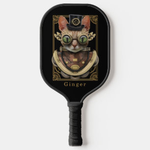 Coole Steampunk-Orange Tabby-Katze mit Namen Pickleball Schläger