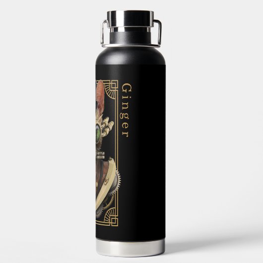 Coole Steampunk-Orange Tabby-Katze mit Namen Trinkflasche (Rückseite)