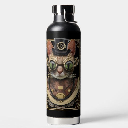 Coole Steampunk-Orange Tabby-Katze mit Namen Trinkflasche (links)