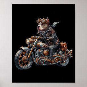 Coole Steampunk Tbull Biker Vintage Motorrad Hund  Poster