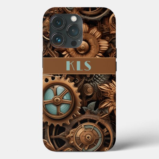 Coole Steampunkronen, Brown & Aquamarine Cogs & Bl Case-Mate iPhone Hülle (Rückseite)