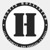 Coole Stencil Monogram B&W Rücksendeadresse Runder Aufkleber (Vorderseite)