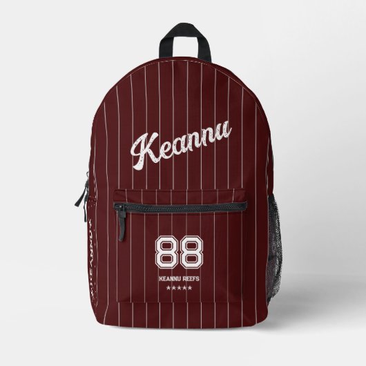 Coole Stilvolle Sporty Baseball Maroon Rote Streif Bedruckter Rucksack (Vorderseite)