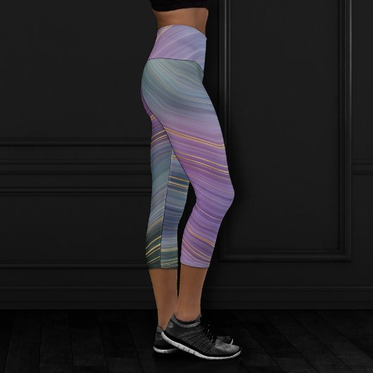 Coole Strata | Beautiful Blue Lila and Gold Agate Capri Leggings