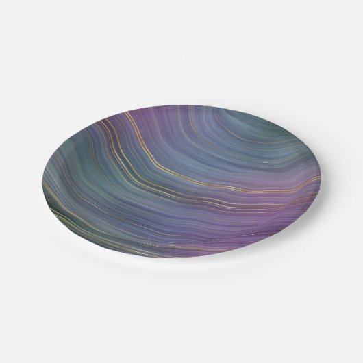 Coole Strata | Beautiful Blue Lila and Gold Agate Pappteller (Schrägansicht)
