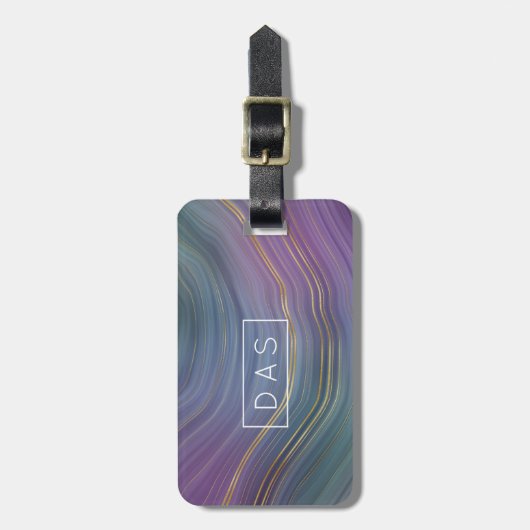 Coole Strata | Blue Lila Gold Agate Monogram Gepäckanhänger (Vorderseite vertikal)