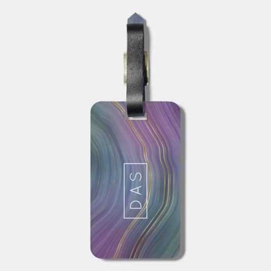 Coole Strata | Blue Lila Gold Agate Monogram Gepäckanhänger (Rückseite vertikal)