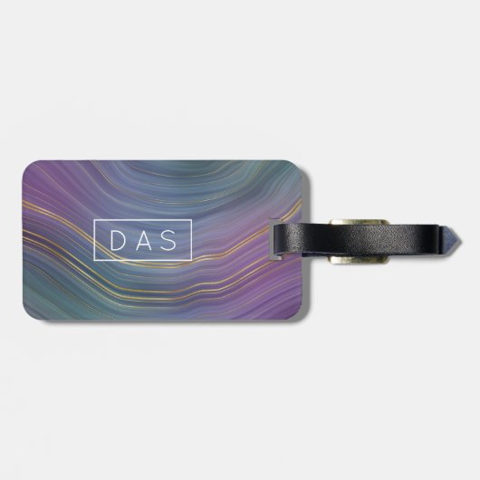 Coole Strata | Blue Lila Gold Agate Monogram Gepäckanhänger (Rückseite horizontal)