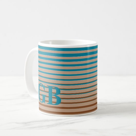 Coole Streifen braun und blau Mit Monogramm Kaffeetasse (Vorderseite Links)