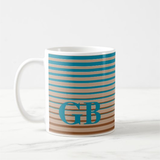 Coole Streifen braun und blau Mit Monogramm Kaffeetasse (Links)
