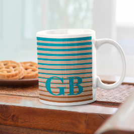 Coole Streifen braun und blau Mit Monogramm Kaffeetasse